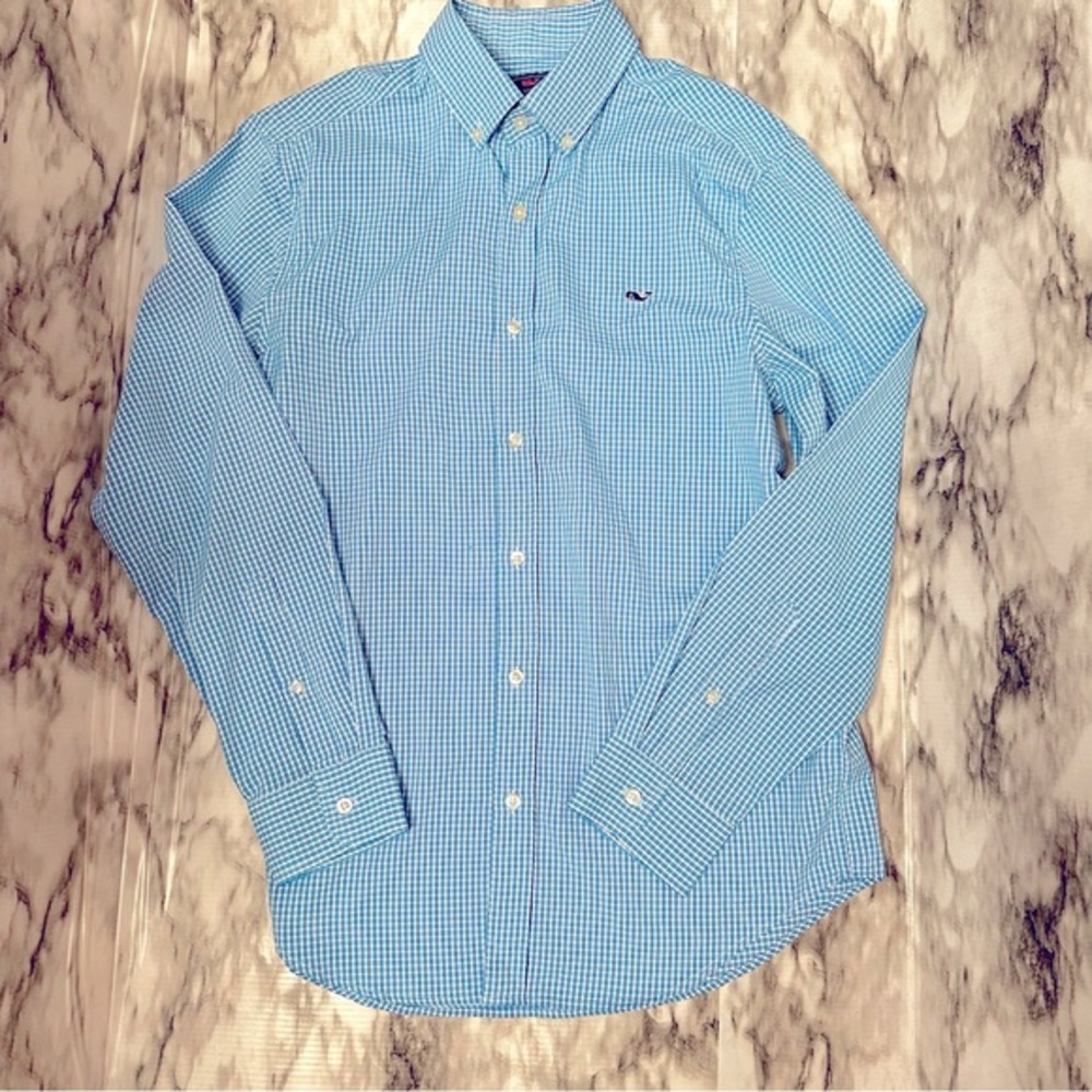 Vineyard Vines Blue Check Button Down Whale Shirt Mens Sz M Preppy New England